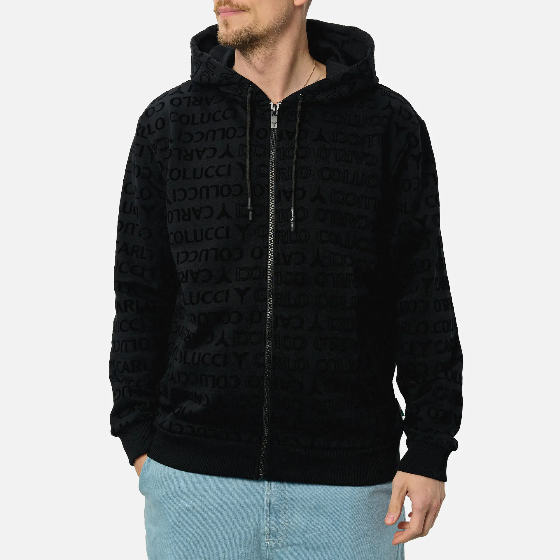 Carlo Colucci Monogram Flock Sweatjacket Black