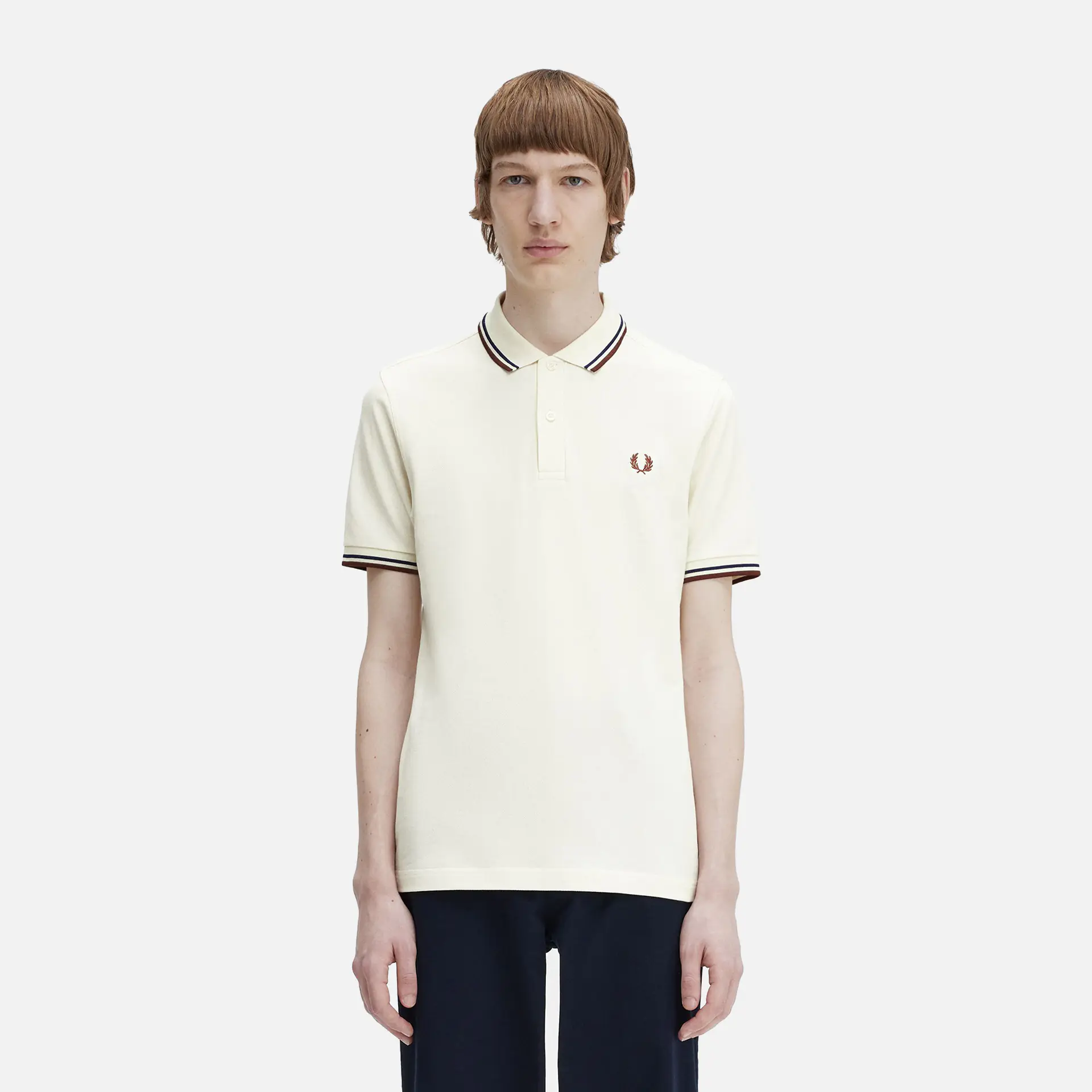 Fred Perry Twin Tipped Polo Shirt Ercu/Navy/Whiskey Brown