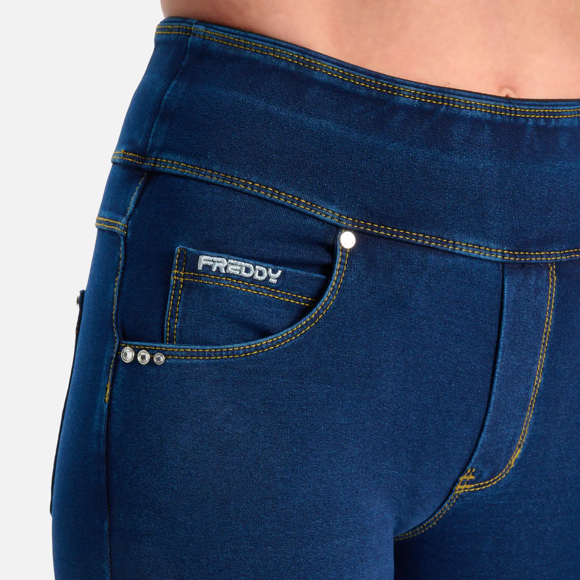 Freddy Skinny N.O.W. Meduim Waist Jeggings Dark Jeans/Yellow Seam