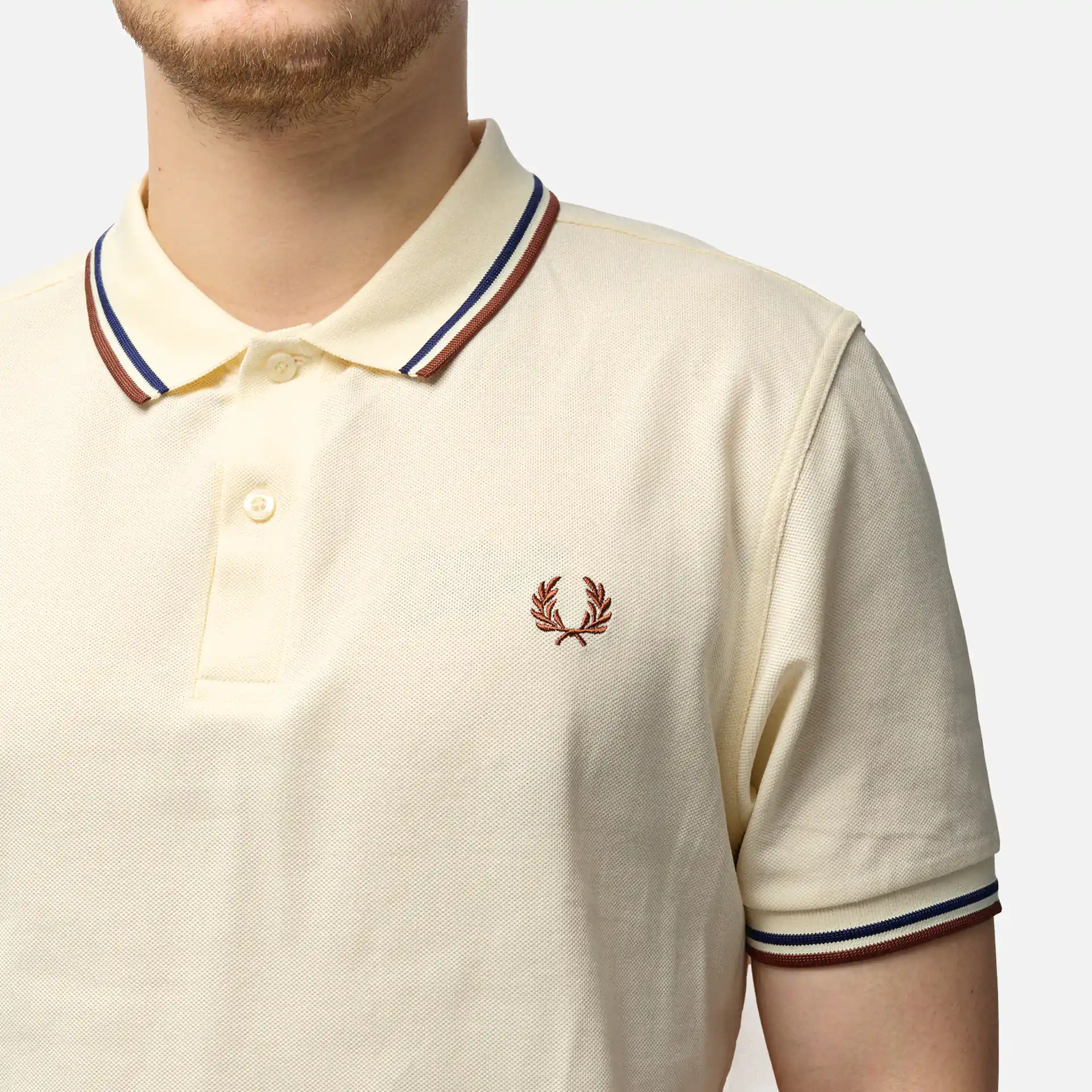 Fred Perry Twin Tipped Polo Shirt Ercu/Navy/Whiskey Brown