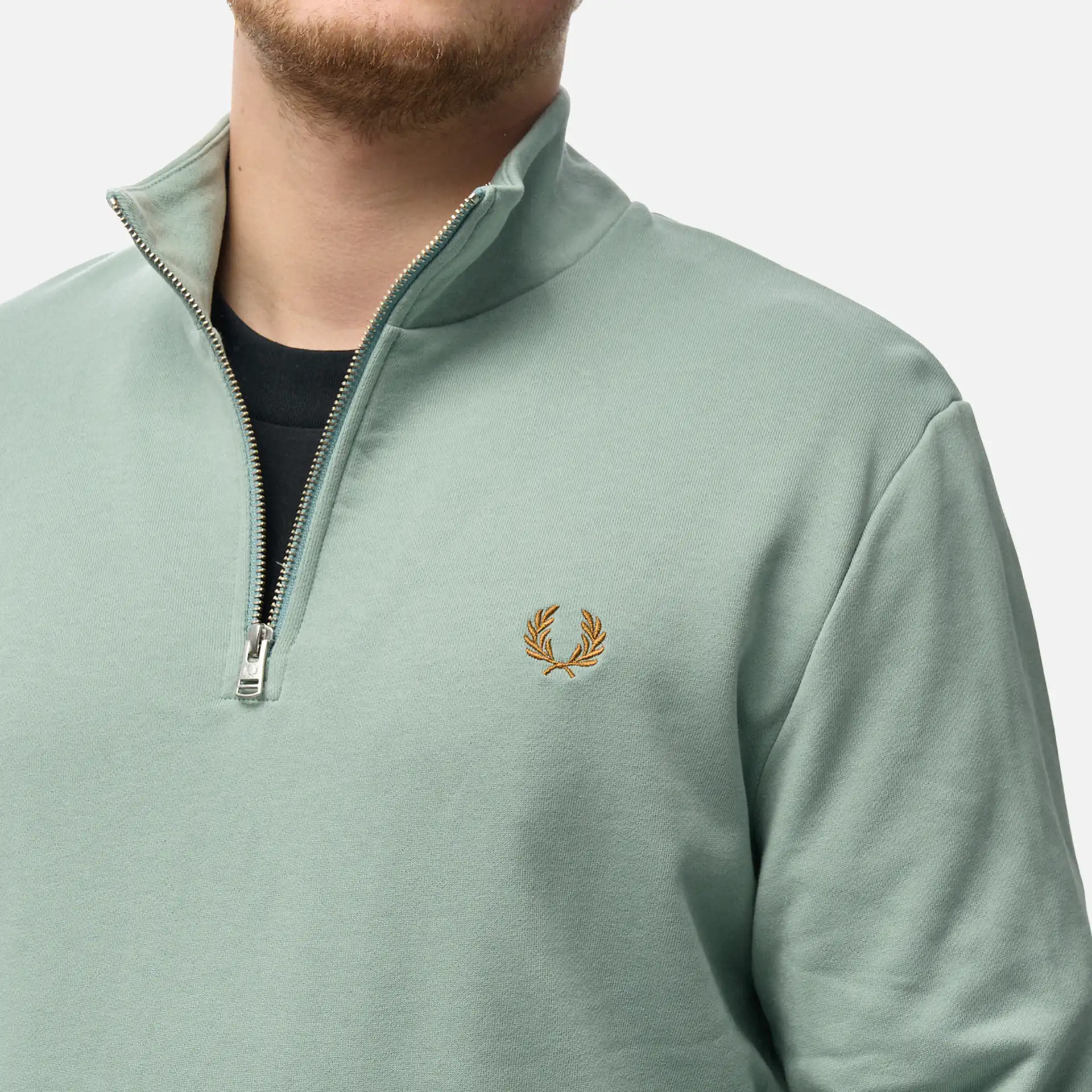 Fred Perry Half Zip Sweatshirt Silver Blue/Dark Caramel