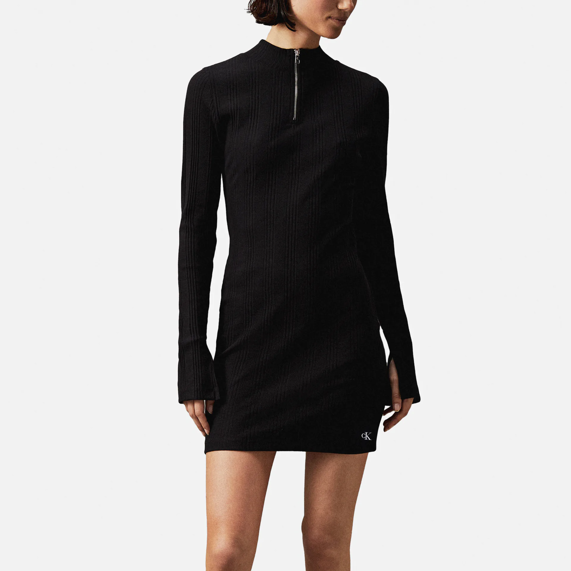 Calvin Klein Jeans Variegated Rib Half Zip Longsleeve Dress Black