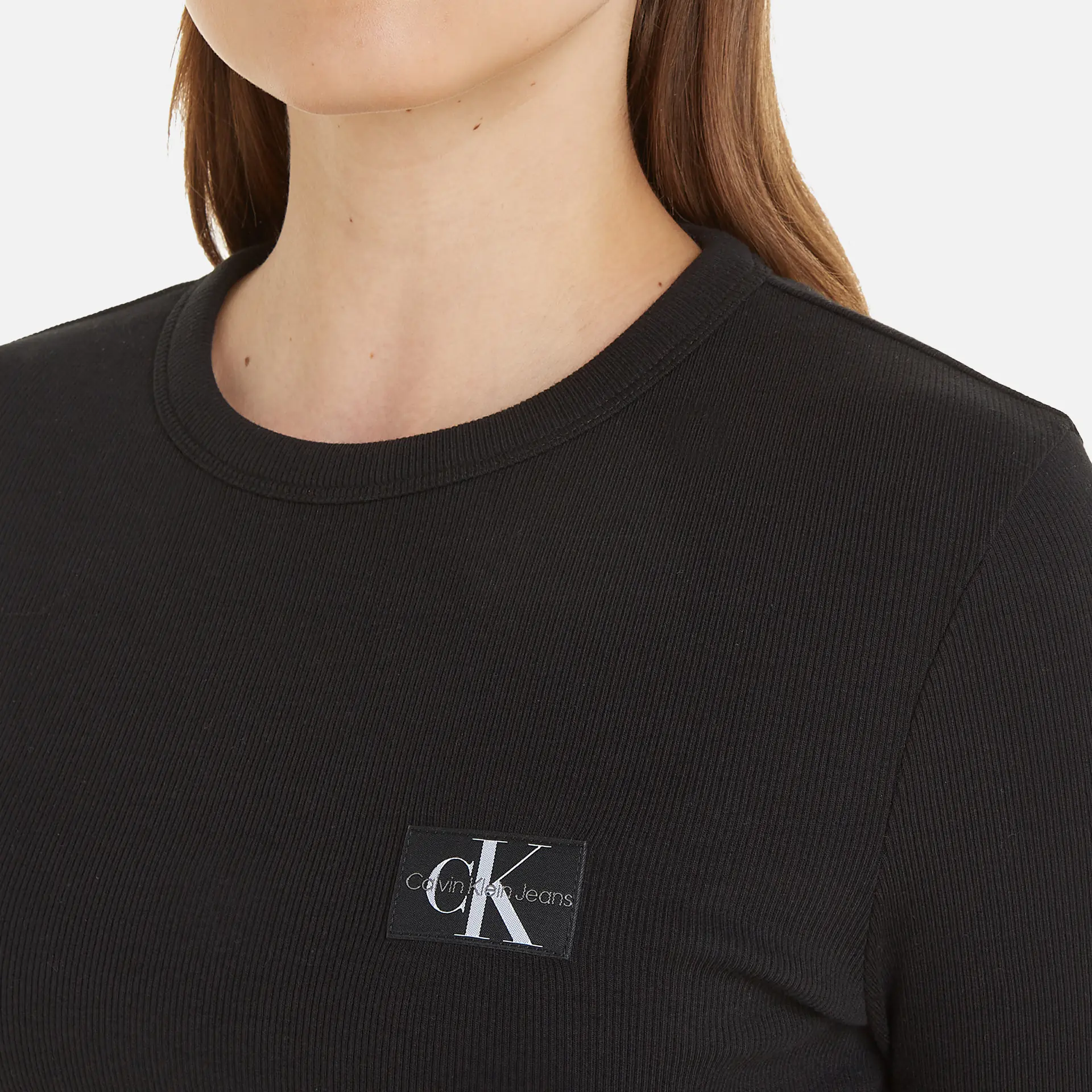 Calvin Klein Jeans Woven Label Rib Long Sleeve Black