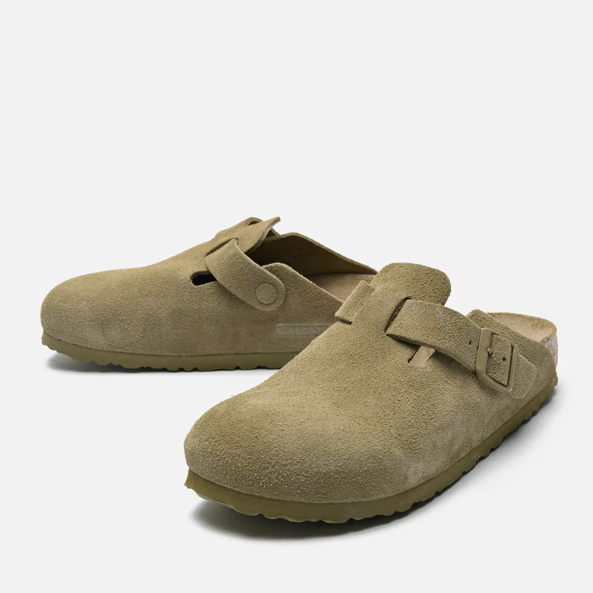 Birkenstock Women Boston Suede Leather Sandals Narrow Faded Khaki